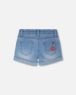 Light Blue Denim Shorts With Embroidery - H30K28_01250