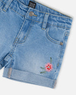Light Blue Denim Shorts With Embroidery - H30K28_01250