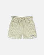 Shorts Green And Off White Stripes With Embroidery - H30K29_3H127