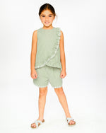 Shorts Green And Off White Stripes With Embroidery - H30K29_3H127