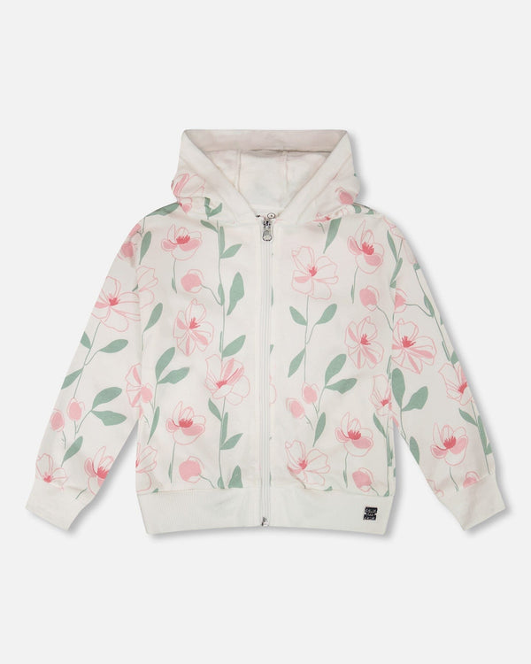 French Terry Hoodie Off White Printed Flowers - H30K30_3H126