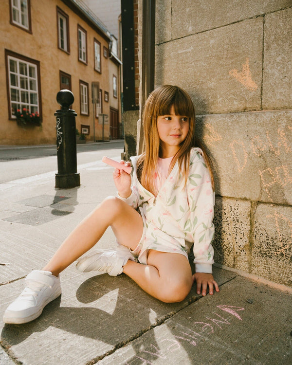 French Terry Hoodie Off White Printed Flowers - H30K30_3H126