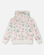 French Terry Hoodie Off White Printed Flowers - H30K30_3H126