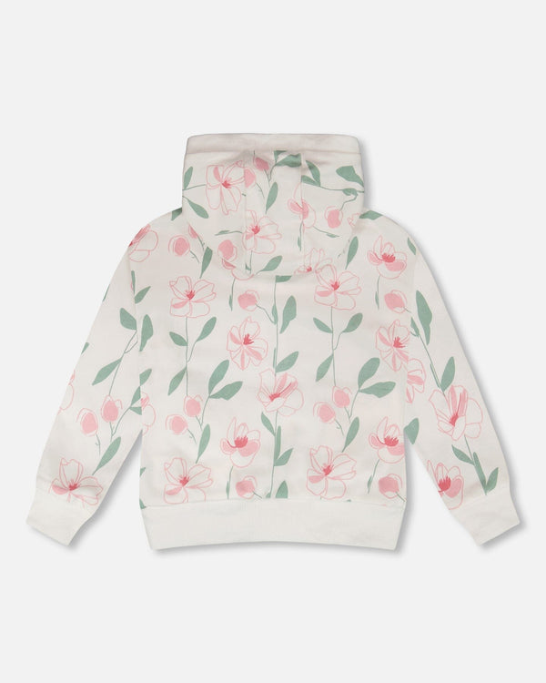 French Terry Hoodie Off White Printed Flowers - H30K30_3H126