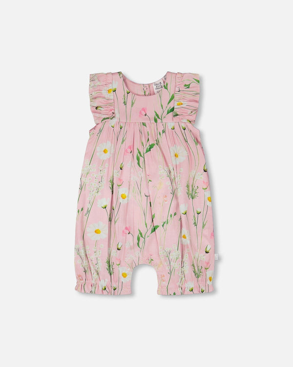 Viscose Romper Pink Printed Flowers - H30K40_3H115