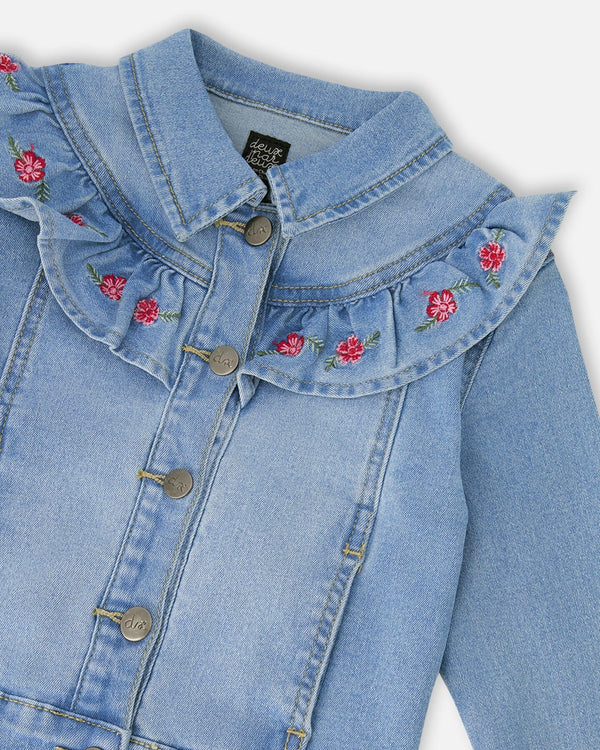 Light Blue Denim Jacket With Embroidery - H30K50_01250