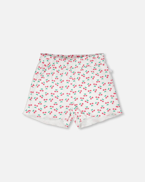 Rib Shorts White Printed Cherries - H30L28_3H142