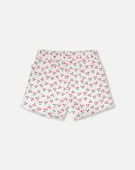 Rib Shorts White Printed Cherries - H30L28_3H142
