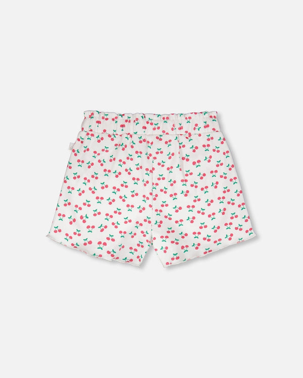 Rib Shorts White Printed Cherries - H30L28_3H142
