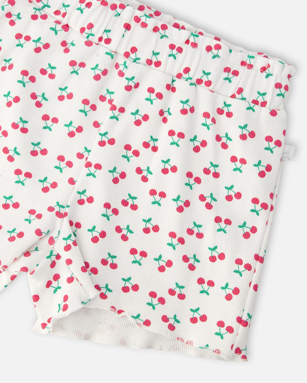 Rib Shorts White Printed Cherries - H30L28_3H142