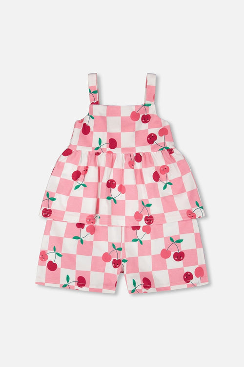 Organic Cotton Jersey Romper Pink Printed Cherries - H30L40_3H140