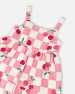 Organic Cotton Jersey Romper Pink Printed Cherries - H30L40_3H140