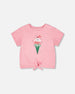 Organic Cotton Jersey T-Shirt With Tie At Waist Pink - H30L70_06050