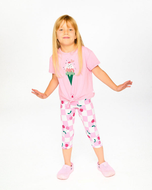 Organic Cotton Jersey T-Shirt With Tie At Waist Pink - H30L70_06050