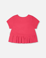 Rib Crop T-Shirt With Frill Pink - H30L71_06002