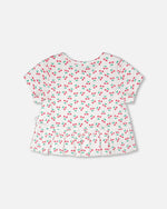 Rib Crop T-Shirt With Frill White Printed Cheeries - H30L71_3H142