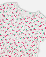 Rib Crop T-Shirt With Frill White Printed Cheeries - H30L71_3H142