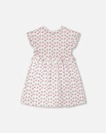 Cotton Rib Dress White Printed Cherries - H30L87_3H142