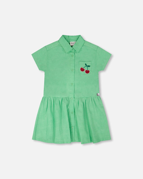 Cotton Shirt Dress With Embroidery Green - H30L88_03820