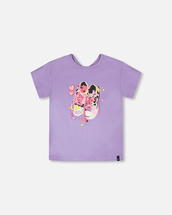 Organic Cotton Jersey T-Shirt Mauve With Sneakers - H30M70_05130