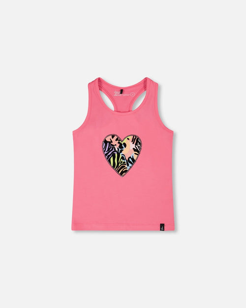 Organic Cotton Jersey Tank Top Pink With Screen Print - H30M71_06390
