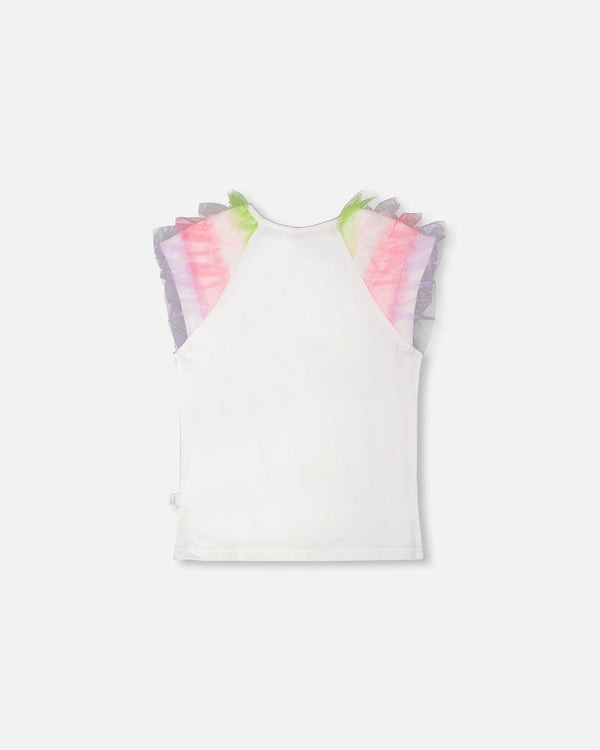 Organic Cotton Jersey T-Shirt White With Multicolor Mesh Sleeves - H30M72_01000