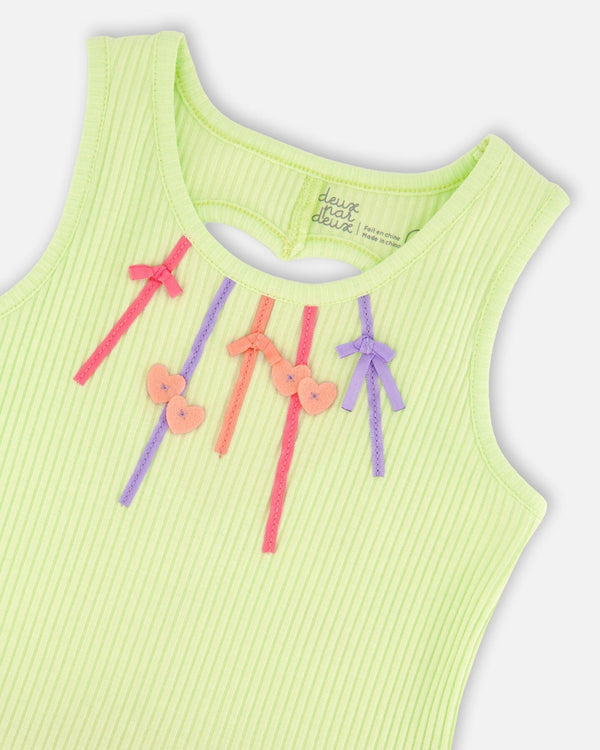 Sleeveless Bi-Material Dress Lime Green - H30M86_03004