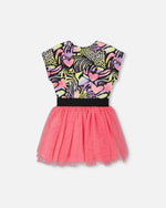 Bi-Material Dress Black Printed Multicolor - H30M87_3H135