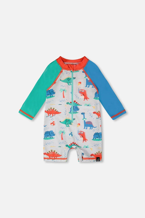 Baby And Toddler One-Piece Long Sleeve Rashguard Grey Baby Dinosaur Print - H30OB17_3H161
