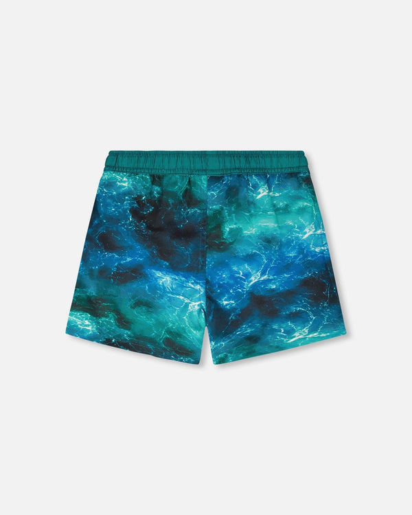 Swim Trunks Blue Waves Print - H30OB33_3H165