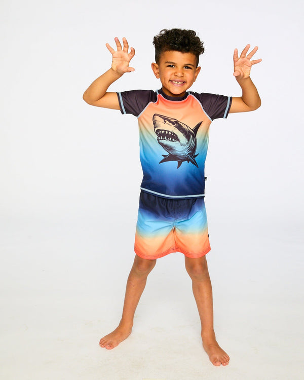 Short Sleeve Rashguard Blue And Orange Gradient - H30OB65_3H159