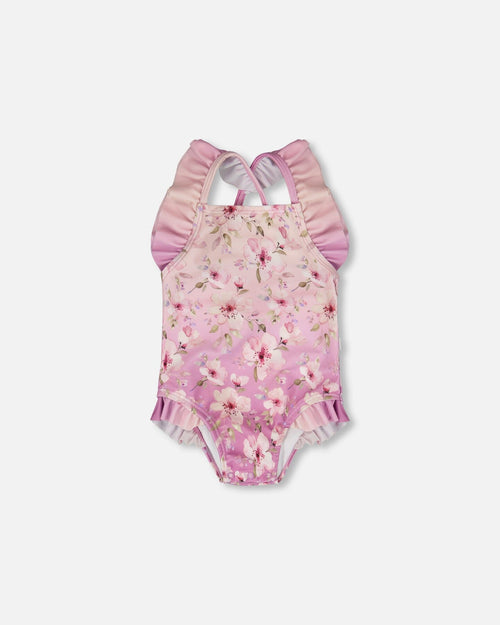 Baby And Toddler One-Piece Swimsuit Purple Flower Print - H30OG10_3H143