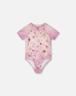 One-Piece Swimsuit Purple Flower Print - H30OG11_3H143