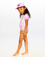 One-Piece Swimsuit Purple Flower Print - H30OG11_3H143