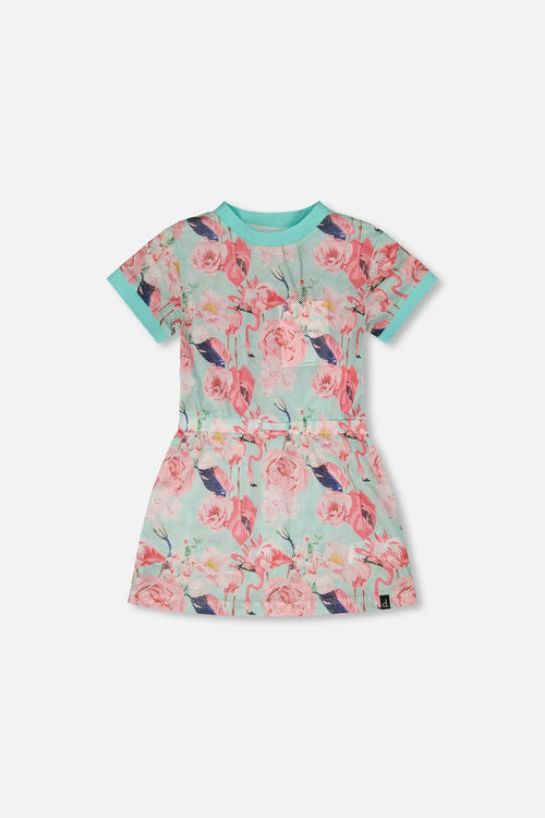Mesh Beach Dress Blue Flamingo Print - H30OG30_3H154