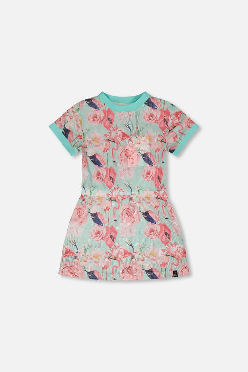 Mesh Beach Dress Blue Flamingo Print - H30OG30_3H154