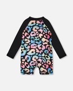 One-Piece Long Sleeve Rashguard Black Leopard Print - H30OG39_3H145