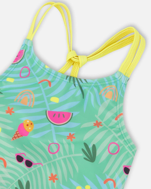 Two-Piece Swimsuit Green Beach Print - H30OG42_3H147