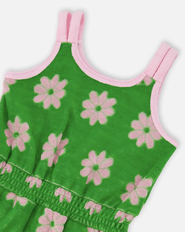 Terry Cloth Sleeveless Jumpsuit Green Printed Flowers - H30OG44_3H183