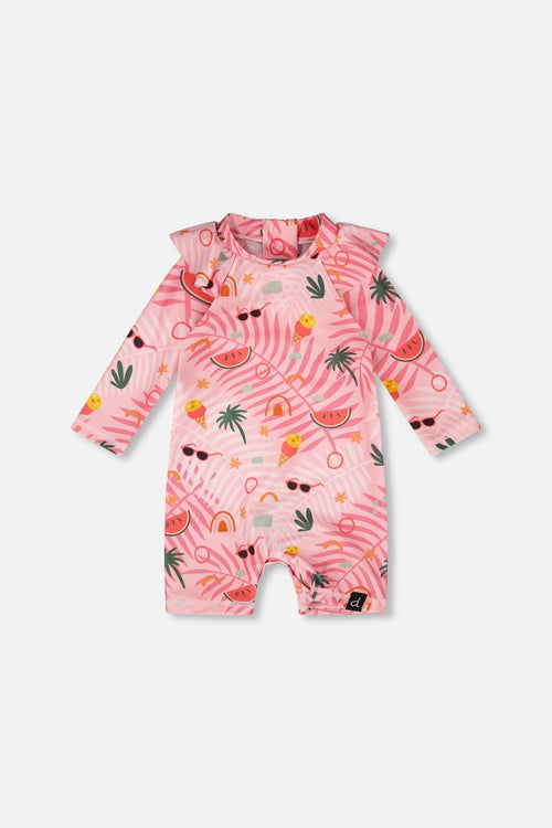 Baby And Toddler One-Piece Long Sleeve Rashguard Pink Beach Print - H30OG50_3H148