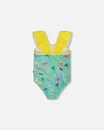 One-Piece Swimsuit Green Beach Print - H30OG53_3H147