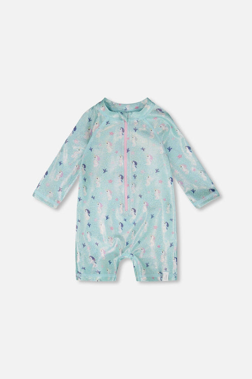 Baby And Toddler One-Piece Long Sleeve Rashguard Blue Seahorse Print - H30OG60_3H150