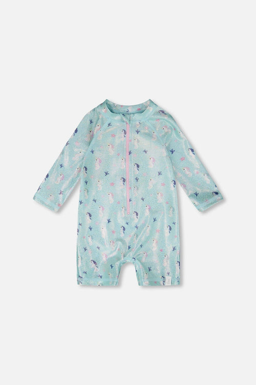 Baby And Toddler One-Piece Long Sleeve Rashguard Blue Seahorse Print - H30OG60_3H150