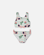 Two-Piece Swimsuit Blue Flamingo And Cactus Print - H30OG63_3H151