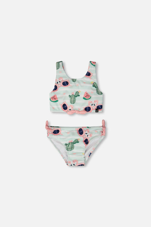 Two-Piece Swimsuit Blue Flamingo And Cactus Print - H30OG63_3H151
