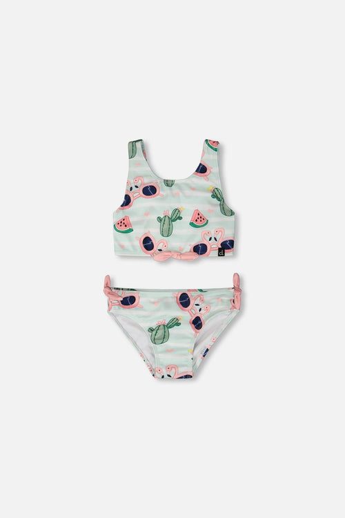 Two-Piece Swimsuit Blue Flamingo And Cactus Print - H30OG63_3H151
