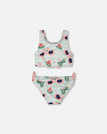 Two-Piece Swimsuit Blue Flamingo And Cactus Print - H30OG63_3H151