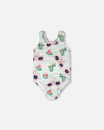 One-Piece Swimsuit Blue Flamingo And Cactus Print - H30OG64_3H151