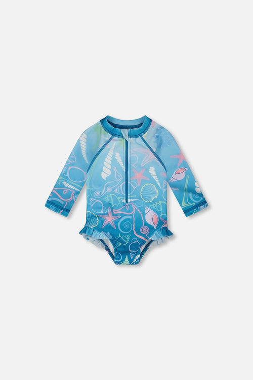 Baby And Toddler One-Piece Long Sleeve Rashguard Blue Shell Print - H30OG70_3H153