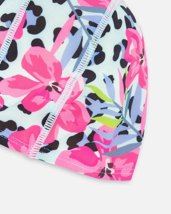 Swim Cap Blue Floral And Leopard Print - H30OGH_3H155